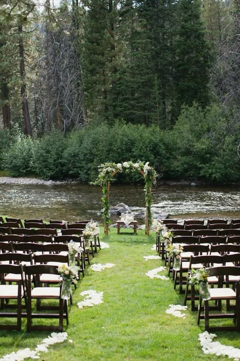 River Ceremony Wedding, Weddings By Water, Wedding On A Bridge, Waterside Wedding Ceremony, By The Lake Wedding, Outdoor Wedding By Water, Forest River Wedding, Creek Side Wedding, River Side Wedding Ideas