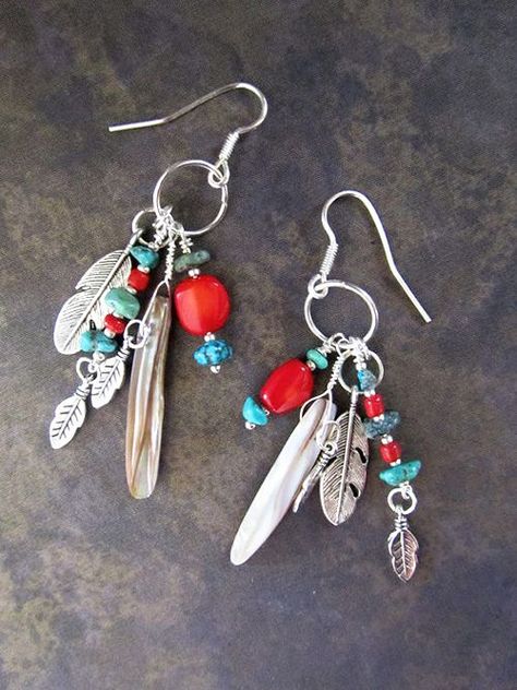 Beadwork Earrings, Native American Turquoise, American Turquoise, Earrings Inspiration, Popular Jewelry, Homemade Jewelry, Winter Trends, Coral Turquoise, Bijoux Diy