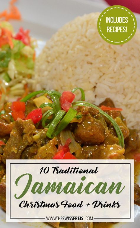 Try these 10 Traditional Christmas Jamaican Food   Drinks! It even includes recipes! via www.theswissfreis.com Jamaican Christmas Dinner Menu Ideas, Jamaica Christmas Dinner, Carribean Christmas Food, Caribbean Christmas Dinner, Caribbean Christmas Food, Jamaican Christmas Dinner, Callaloo Soup Recipe, Caribbean Christmas, Carribean Food