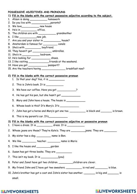 Possessive Pronouns Activities, Possessive Adjectives And Pronouns, Pronouns Activity, Adjectives Exercises, Pronouns Exercises, Exercise List, English Pronouns, Pronoun Activities, Adjectives Activities