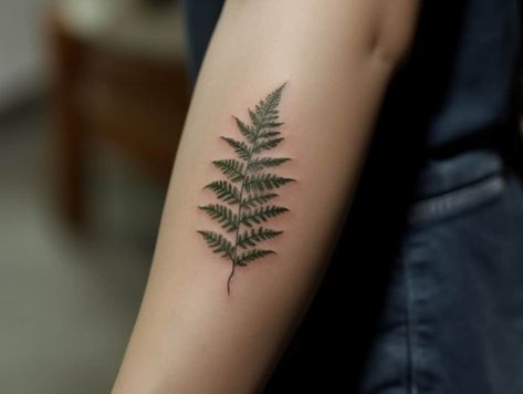 Small Fern Drawing, Fern With Flowers Tattoo, Fern Arm Tattoos For Women, Fern Tattoo Color, Fern Frond Tattoo, Fern Finger Tattoo, Fern Tattoos For Women, Red Fern Tattoo, Fern Shoulder Tattoo