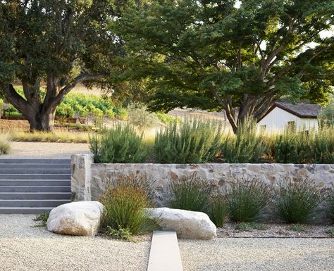 Carmel Valley House II - Justin Pauly Architects Natural Rock Retaining Wall Ideas, Rock Retaining Wall Ideas, Stone Retaining Wall Ideas, Bocce Court Backyard, Cabin Landscaping, Cabin Build, Valley House, Outdoors Ideas, California Outdoor