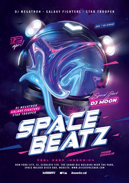 Space Theme Party Invitations, Space Flyer Design, Space Themed Poster, Neon Graphic Design, San Beda, Neon Dance, Neon Poster, Furniture Graphic, Graphic Design School