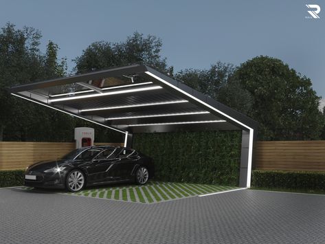 Outdoor Car Parking Design Home, Carport Design, Car Porch Design, Garage Canopies, Modern Carport, Contemporary Garage, Shelter Ideas, Car Shed, Car Porch