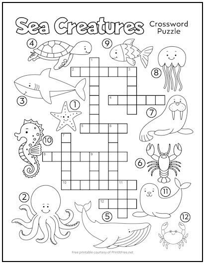 Sea Creatures Crossword Puzzle for Kids | Print it Free Sea Animals Worksheets For Kids, Kids Crossword Puzzles, Free Printable Crossword Puzzles, Word Puzzles For Kids, Language Practice, Printable Crossword Puzzles, Printable Puzzles For Kids, Science Puzzles, Animal Worksheets