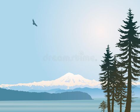 Mt Baker Washington Tattoo, Washington State Painting, Mt Baker Washington, Washington Tattoo, Island Illustration, Mountain Mural, Mount Baker, Digital Ideas, Paintings Watercolor