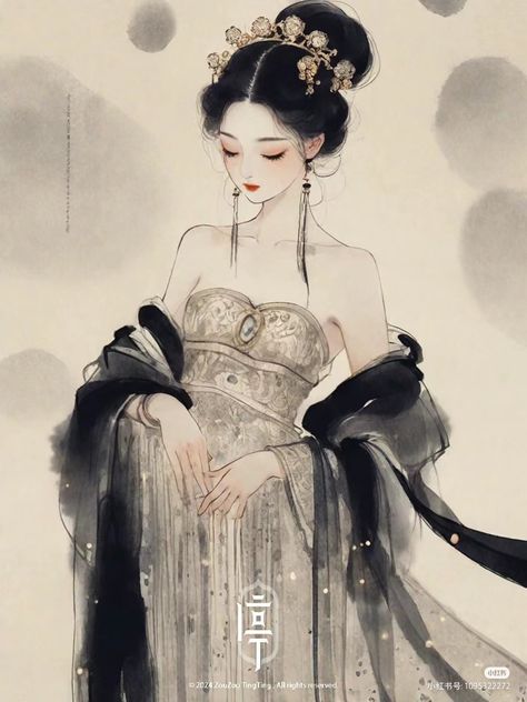 Chinese Oc Girl, Concubine Fantasy Art, Chinese Empress Art, Japanese Princess Art, Health Illustration Art, Chinese Digital Art, Chinese Concubine, Ancient China Aesthetic, Ancient China Art