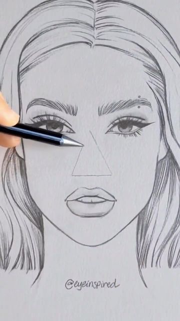 How To Sketch A Face For Beginners, Face Art Drawing, Pencil Drawings For Beginners, Drawing Eyes, Pencil Sketch Images, Nose Drawing, Design Sketchbook, Seni Dan Kraf, 얼굴 그리기