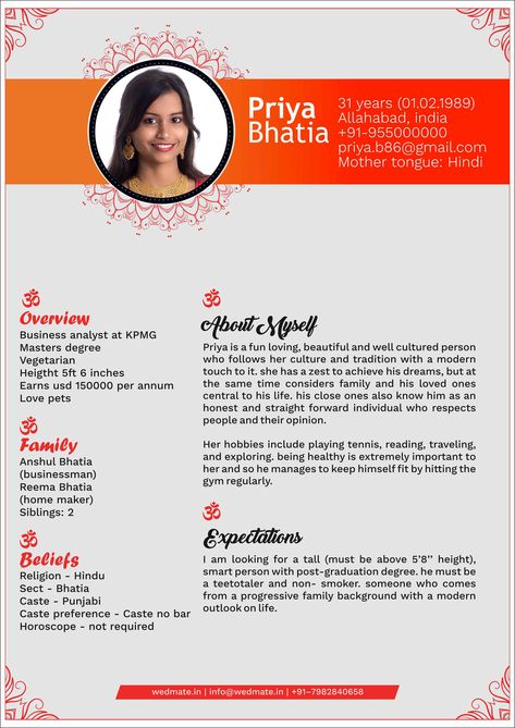 Single page biodata for girl, in which we have added About herself, expectation, overview, family and beliefs. This is very simple biodata with religious symbols. Elegant Dressing Table, Biodata Format Download, Marriage Biodata Format, Modern Dressing Table, Bio Data For Marriage, Biodata Format, Data Form, Grocery Store Design, Bio Data