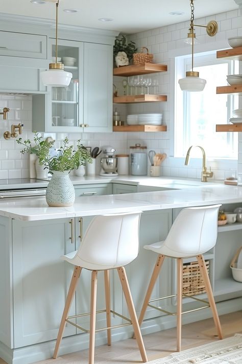 Pendant Lights Over Small Kitchen Peninsula, Tiny Kitchen With Peninsula, Kitchen Designs With Peninsula Layout, Kitchen Remodel With Peninsula, Kitchen Peninsula Without Seating, Kitchen Peninsula Small Space, Diy Kitchen Peninsula, 8x8 Kitchen Layout, Small Kitchen Open Concept