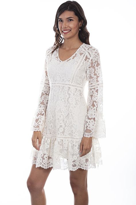 Pretty Sleeves, Ivory Lace Dress, Women Lace Dress, Concert Festival, Leather Company, Flare Sleeves, Lace Dress With Sleeves, Boho Lace, Floral Lace Dress