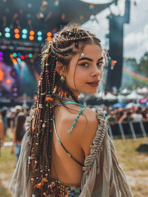 13 Trendy Festival Hairstyles for Coachella and More in 2024 - Fashion Tips Tricks Bohemian Hairstyles For Medium Hair, Hairstyles Boho Braids, Hair Boho Braids, Trendy Summer Hairstyles, Pelo Color Vino, Rave Braids, Wavy And Curly Hair, Festival Hairstyles, Festival Braids