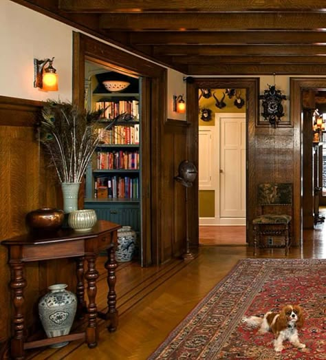 Old English Decor, Medieval Home Decor, Craftsman Interiors, Arts And Crafts Interior Design, Arts And Crafts Interiors, Craftsman Interior, Tudor Home, Tudor Revival, English Country Decor