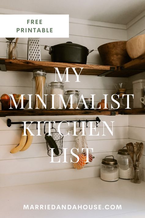 My Minimalist Kitchen — Married & a House | A Catholic Blog for Homemaking and DIY Simple Functional Kitchen, Minimalist Kitchen Supplies, Minimalist Items List, Small Kitchen Essentials, Kitchen Organization Minimalist, Essential Kitchen Items List, Essential Kitchen Utensils List, Minimalist Home Essentials List, What Do You Need In A Kitchen