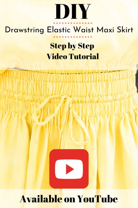 DIY Drawstring Elastic Waist Maxi Skirt Video Tutorial Skirt Out Of Pants, Maxi Skirt Sewing Pattern, Maxi Skirt Tutorial, Sewing Coat, Crochet Skirts, Diy Skirt, Girl Dress Patterns, Dress Tutorials, Skirt Patterns Sewing