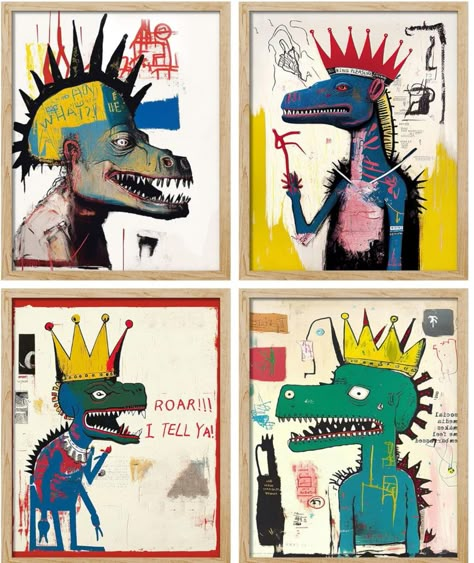 Basquiat Dinosaur, Classe D'art, Basquiat Art, Wall Art Set Of 4, Wall Decor Prints, Decor Prints, School Art Projects, Office Hotel, Office Bathroom