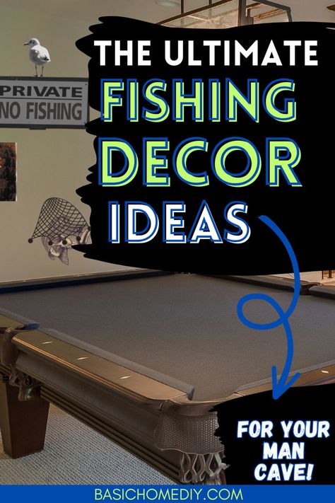 Find the 10 ultimate fishing decor ideas for your man cave. Create an angler’s paradise whether you're creating a lake house, beach house, or cozy cabin, these home decor tips bring the outdoors in with vintage fishing poles, net decor, and rustic rod hangers. Discover fishing wall decor with open shelves displaying lures and fly fishing gear or add a modern touch with fishing wall art. Perfect for a bedroom, office, guest room, fishing lodges, and even a fishing hut retreat. Fishing Room Man Caves, Fishing Decor Ideas, Bass Fishing Decor, Vintage Fishing Decor, Fishing Cabin Decor, Fishing Wall Art, Cabin Wall Decor, Fishing Shack, Fishing Poles