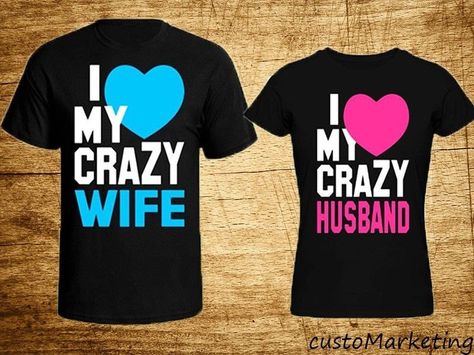 Popular items for i love my wife on Etsy Couple Tee Shirts, Couples Pajamas, Anniversary Shirts, Crazy Boyfriend, Creative Clothing, Couple Tees, Anniversary Shirt, I Love My Wife, Couple Matching