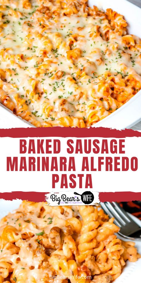 Cheap Pasta Recipes, Rotini Pasta Recipes, Baked Sausage, Alfredo Pasta Bake, Sausage Marinara, Baked Pasta Dishes, Marinara Recipe, Best Pasta Dishes, Pasta Recipes Alfredo