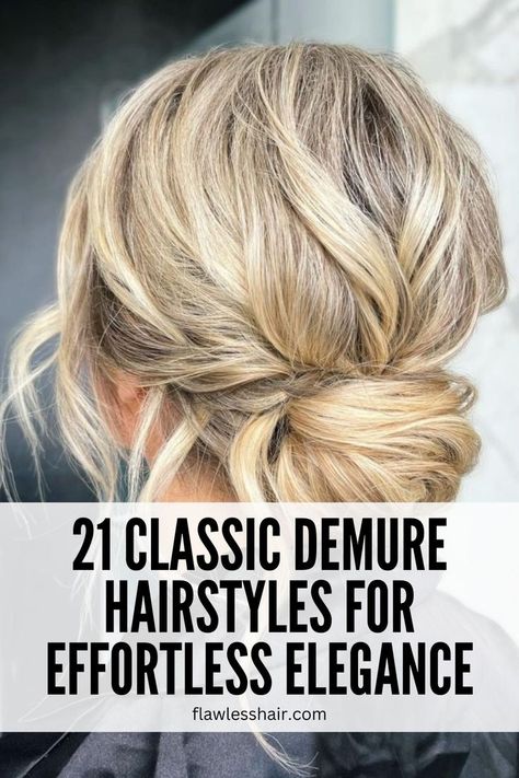 Textured Low Bun Messy Updo Medium Hair, Messy Low Updo, Low Updos For Medium Length Hair, Formal Medium Length Hairstyles, Middle Part Updo Wedding, Demure Hairstyles, 2024 Updo Hairstyles, Easy Low Updo Hairstyles, Low Updo Wedding Hair