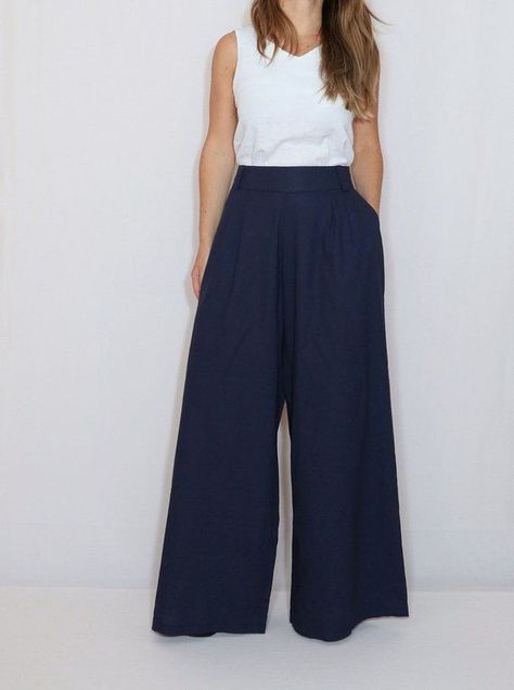 Blue Linen Pants Outfit, Navy Blue Linen Pants, Blue Linen Trousers, Palazzo Pants Outfit, Blue Linen Pants, Linen Pants Outfit, Wide Leg Linen Trousers, Wide Leg Pants Outfit, Linen Wide Leg Pants