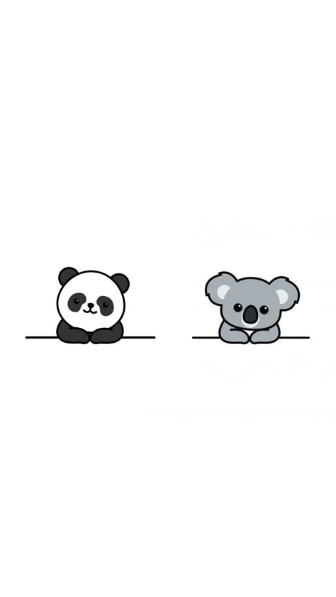 Cute Drawings Best Friends Easy, Panda And Koala Wallpaper, Koala And Panda Together, Best Friend Cartoon Drawing, Sitting Panda Drawing, Panda And Koala Tattoo, Koala Cute Drawing, Matching Drawings For Best Friends, Mini Panda Tattoo