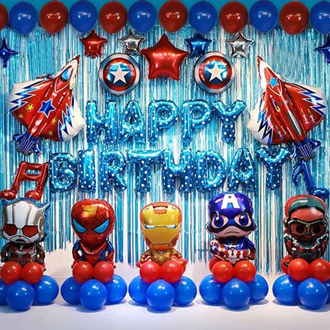 Superhero Birthday Decorations, Avengers Birthday Decorations, Superhero Birthday Party Decorations, Superhero Balloons, Avengers Birthday Party, Marvel Birthday Party, Marvel Birthday, Happy Birthday Balloon Banner, Marvel Party