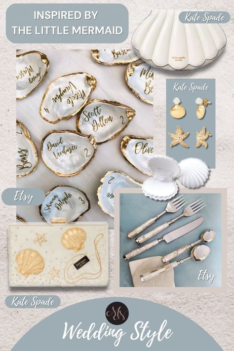 I've rounded up some super cute "grown-up" ways to incorporate The Little Mermaid/ Under The Sea theme into your wedding. Firstly, Kate Spade is crushing the game! Be sure to check out their Shore Things collection. Next, hop on over to Etsy for more unique finds. Lastly, check out Amazon for some affordable items. Search "seashell ring boxes" and check out all the amazing options. #beachwedding #undertheseawedding #littlemermaidweddingtheme