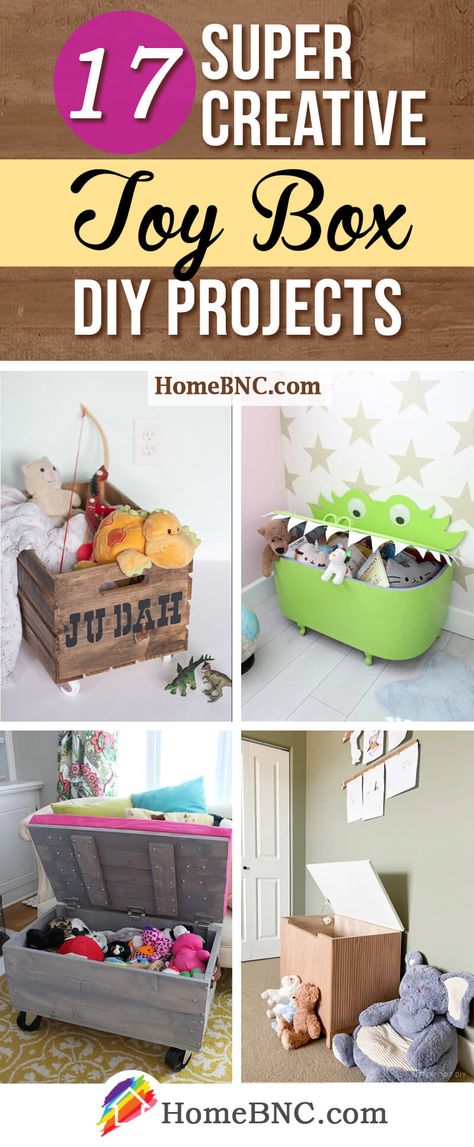 17 Best DIY Toy Box Ideas to Tidy up Your Kid’s Room in 2023 Toy Box Ideas Diy, Dyi Toy Box, Homemade Toy Box Ideas, Diy Toy Box Ideas, Toy Box Diy, Toy Box Ideas, Toy Box Seat, Girls Toy Box, Upcycle Toys