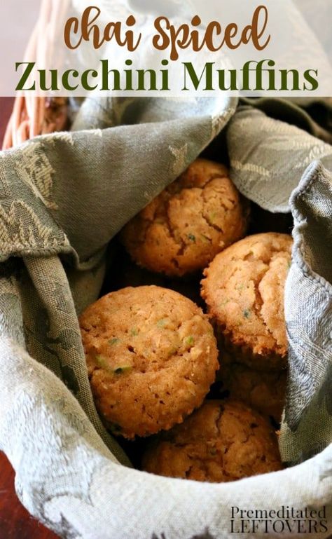 Chai Spiced Zucchini Muffins from Premeditated Leftovers Chai Zucchini Bread, Chai Spiced Zucchini Bread, Thm Muffins, Muffin Monday, Zucchini Muffin Recipe, Zucchini Muffin, Spiced Zucchini, Zucchini Muffin Recipes, Breakfast Muffin