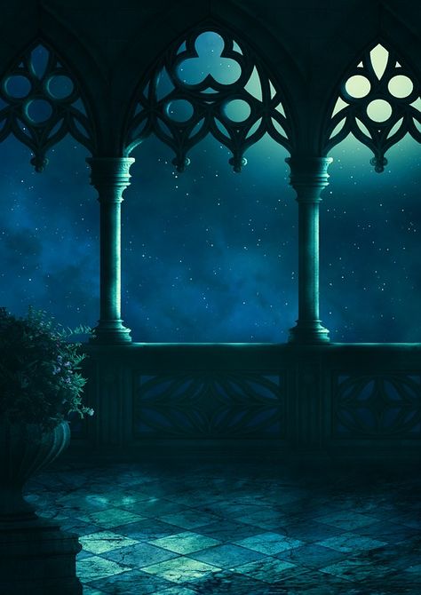 Fantasy, Balcony, Moon, Night, Starry Sky, Fog Castle Balcony Aesthetic, Castle Balcony Night, Fantasy Balcony, Night Sky Art, Castle Background, Episode Interactive Backgrounds, Episode Backgrounds, Fantasy Background, Night Background