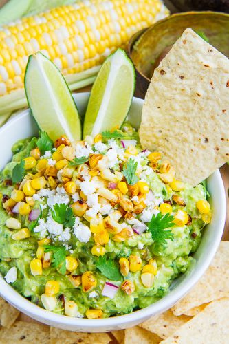 Corn and Cotija Guacamole (aka Esquites Guacamole) Corn Cotija, Food Dressing, Bar Specials, Guacamole Recipes, Salad Pasta, Homemade Guacamole, Roasted Corn, Guacamole Recipe, Buffalo Chicken Dip