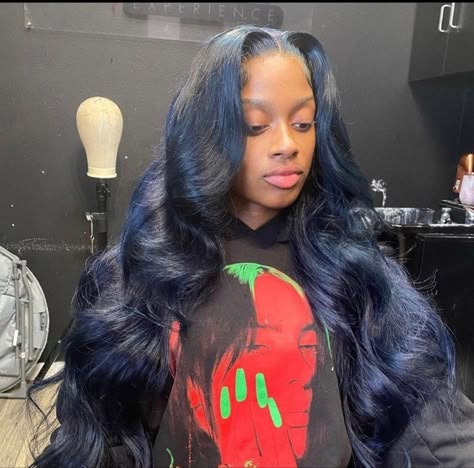 Midnight Blue Hair, Waterfall Braid Hairstyle, Dark Blue Hair, Frontal Wig Hairstyles, Birthday Hairstyles, Girls Natural Hairstyles, Hot Hair Styles, Hair Laid, Dope Hairstyles