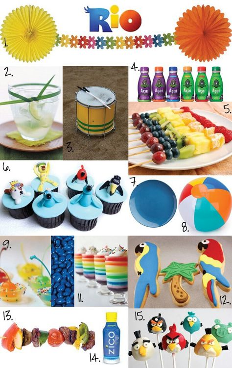 Rio Themed Birthday Party Brazilian Party, Rio Birthday Parties, Film Rio, Rio Party, Movie Theme Birthday Party, Rio Movie, Movie Themed Party, Bird Party, Movie Birthday