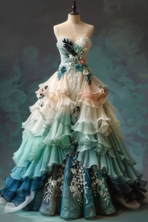 Colorful Floral Wedding Dress, Artistic Dress, Floral Formal Dress, Fantasy Ball, Long Ball Gown, Dreamy Gowns, A Line Bridal Gowns, Garden Party Dresses, Floral Dress Formal