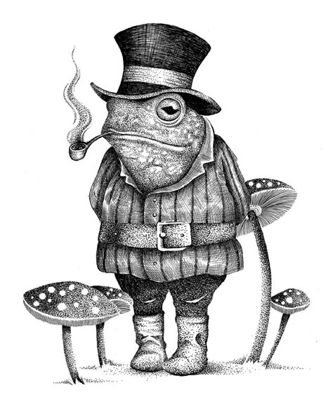 Design Stack: A Blog about Art, Design and Architecture: Eclectic Collection of Drawings and Illustrations Weird Surreal Art, Art Bizarre, Frog Illustration, Arte Peculiar, White Drawing, Frog Art, A Frog, Black And White Drawing, Charcoal Drawing