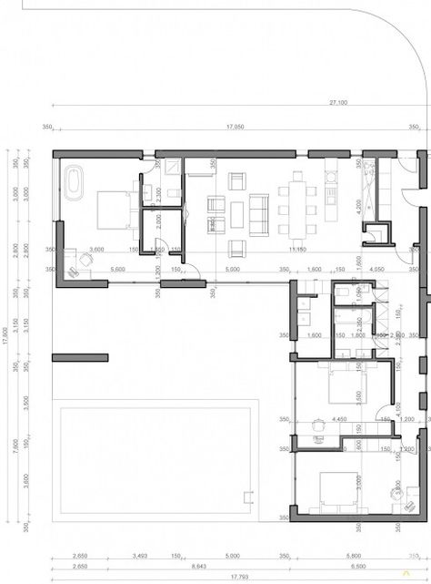 House Plans With Atrium, Bat House Plans, L Shaped House Plans, L Shaped House, Bat House, 3d Floor Plans, Building Plans House, House Plan Gallery, Villa Plan