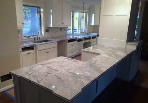 White Fantasy - Modern - Kitchen - Charleston - by Origins Granite Charleston | Houzz Fantasy White Granite, Dark Grey Subway Tile, White Fantasy Granite, Glacier White Granite, Gray Subway Tile Backsplash, River White Granite, Brown Granite Countertops, Granite Backsplash, White Granite Countertops