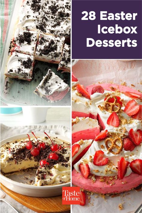 Save time on Easter Sunday with these icebox desserts. Each tasty treat chills in the refrigerator or freezer, then is ready to serve or bake! Freezable Desserts, Freezer Desserts, Chocolate Cream Pie Recipe, Icebox Desserts, Easy Easter Desserts, Easter Sweets, Cookies Bars, Easter Desserts, Berry Pie