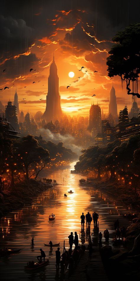 Sunrise Pictures, World Of Fantasy, Environment Design, Futuristic Architecture, Hanoi, Phone Wallpapers, Golden Hour, Mood Boards, Aesthetic Wallpapers