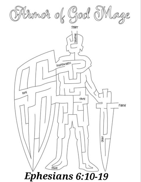 Armor Of God Lesson, Bible Mazes, Sunday School Worksheets, Maze Printable, Kids Church Activities, Childrens Ministry Curriculum, Sunday School Coloring Pages, The Armor Of God, Maze Print