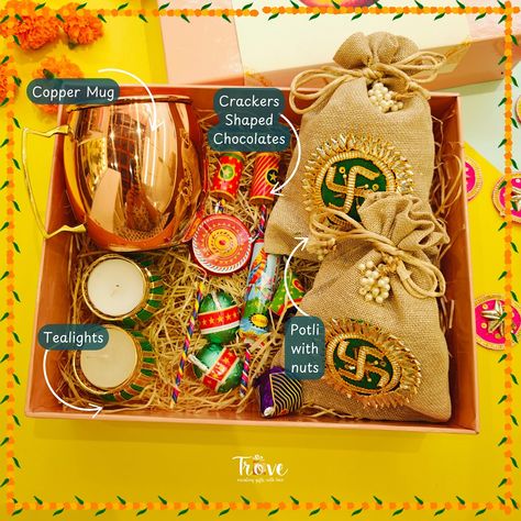 We’re proud to have created this stunning Diwali Box hamper which includes 👉 2 Potlis with nuts/chocolates/cookies 👉 2 tealights 👉 Crackers shaped chocolates 👉 1 copper mug Place your order : WhatsApp 8866620866 . . #giftsbytrove #Diwali2024 #DiwaliHampers #DiwaliGifts #FestiveGifts #PersonalizedGifts #returngifts #curatedhampers #smallbusinessowner #womenentrepreneurs #returngifts #returnfavorsforalloccasions (Diwali gift hamper, Diwali gifting, customized Diwali gift box, Diwali 2024, Di... Chocolates Cookies, Diwali Gift Box, Diwali 2024, Diwali Gift Hampers, Copper Mug, Copper Mugs, Diwali Gifts, Gift Hampers, Chocolate Cookie