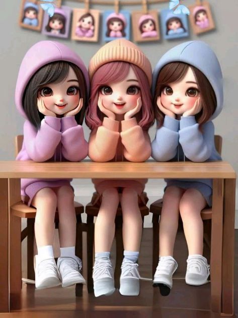 Two Besties Aesthetic Wallpaper, 3 Best Friends Pictures Cartoon, 3 Bffs Wallpaper, 3 Friends Dp, Bestie Trio, Friends Song, Girly M Instagram, Friendship Wallpaper, Friends Cartoon