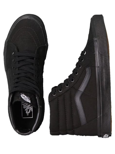 VANS SK8 HI // ALL BLACK Vans Black High Tops, Vans Sk8 Low Black, Vans Black Skate Shoes For Skateboarding, Vans Sk8 Hi Black, Vans Black Sneakers For Skateboarding, Plus Size Mens Fashion, Mens Fashion Business Casual, Men's Shoes Accessories, Mens Fashion Business