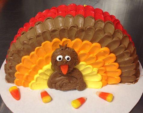 Turkey DQ ice cream cake with candy corn beak Turkey Cake Ideas, Thanksgiving Ice Cream, Turkey Cakes, Atayef Recipe, Thanksgiving Cake Ideas, Thanksgiving Cakes Decorating, Dq Ice Cream Cake, Holiday Cake Designs, Dq Ice Cream