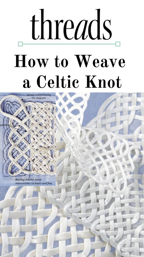 Learn how to transform bias tubes into an elaborate Celtic knot pattern.    #celticknot #woven #embellishment #sewingembellishment Celtic Knots Patterns, Celtic Knot Crochet Pattern, Celtic Knot Embroidery, Celtic Knot Macrame, Celtic Knots Diy, Celtic Macrame, Celtic Knot Tutorial, Celtic Crafts, Celtic Quilt