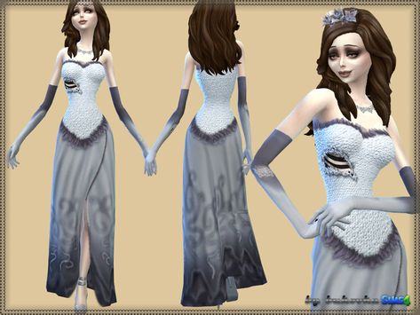 Tim Burton Sims 4 Cc, Sims 4 Corpse Bride Cc, Corpse Bride Sims 4 Cc, Sims 4 Corpse Bride, Corpse Bride Dress, Tim Burton's Corpse Bride, Bride Halloween, Frill Skirts, Tim Burton Corpse Bride