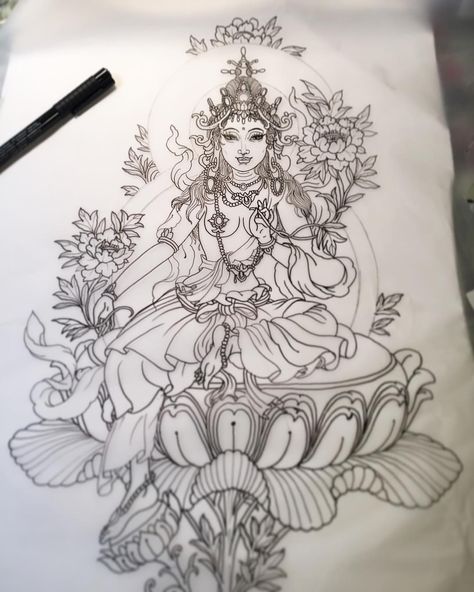 Tara Tattoo, White Tara, Tattoo Flowers, Thai Tattoo, Irezumi Tattoos, Disney Tattoo, Tattoos Skull, Flowers Tattoo, Arrow Tattoos