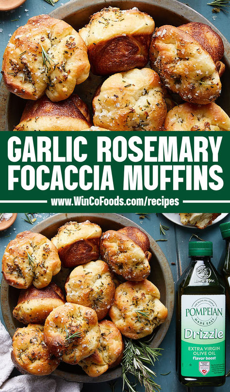 Homemade Foccacia Muffins with Garlic Rosemary, YUM! Rosemary Foccacia Muffins, Rosemary Focaccia Muffins, Rosemary Garlic Focaccia Muffins, Foccacia Bread Rhodes Rolls, Baking Savory Recipes, Focaccia Bread Muffins, Rosemary Garlic Foccacia Muffins, Garlic Rosemary Focaccia Muffins, Muffin Tin Focaccia