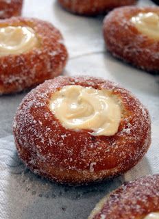 Jo and Sue: Creme Brulee Donuts Creme Brulee Donut, Creme Brulee Ice Cream, Jelly Donuts Recipe, Fall Donuts, Rhodes Rolls, Fried Donuts, Ice Cream Ingredients, King Arthur Flour, Fat Tuesday